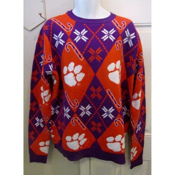 Clemson Tigers Christmas Sweater NWT Knit Pullover Holiday Snowflakes Size 2XL - Picture 2 of 6